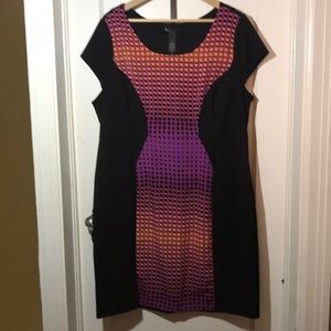 Lane Bryant Black With Designed Insert In Front. Short Sleeved Lined Side Zipper